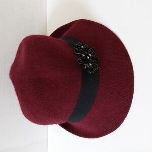 Vintage Collection neighteen wool blend women hat embellishments burgendy y2k